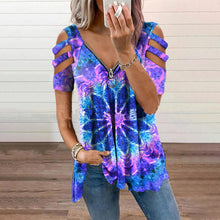 Load image into Gallery viewer, V-Neck Zip Pullover Print Short Sleeves