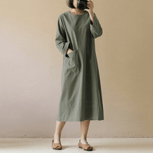 Load image into Gallery viewer, Vintage Cotton Linen Long Sleeve Dress