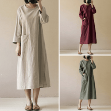 Load image into Gallery viewer, Vintage Cotton Linen Long Sleeve Dress