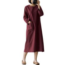 Load image into Gallery viewer, Vintage Cotton Linen Long Sleeve Dress