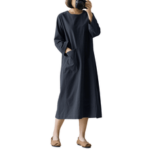 Load image into Gallery viewer, Vintage Cotton Linen Long Sleeve Dress