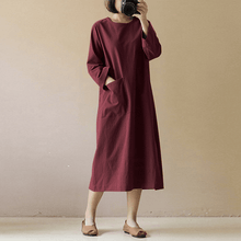 Load image into Gallery viewer, Vintage Cotton Linen Long Sleeve Dress