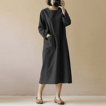 Load image into Gallery viewer, Vintage Cotton Linen Long Sleeve Dress