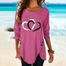 Load image into Gallery viewer, Women's Heart Print Irregular Long Sleeve T-shirt