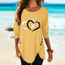 Load image into Gallery viewer, Women's Heart Print Irregular Long Sleeve T-shirt