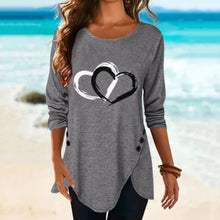 Load image into Gallery viewer, Women's Heart Print Irregular Long Sleeve T-shirt