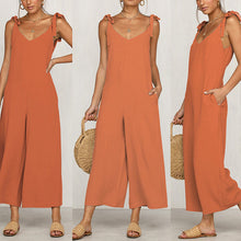 Load image into Gallery viewer, Women's One-Piece Cropped Pants Bow Suspender Jumpsuit