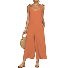 Load image into Gallery viewer, Women's One-Piece Cropped Pants Bow Suspender Jumpsuit