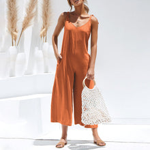 Load image into Gallery viewer, Women's One-Piece Cropped Pants Bow Suspender Jumpsuit