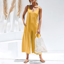 Load image into Gallery viewer, Women's One-Piece Cropped Pants Bow Suspender Jumpsuit