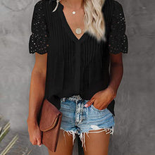 Load image into Gallery viewer, Women's V-Necklace Stitching Pleated Shirt
