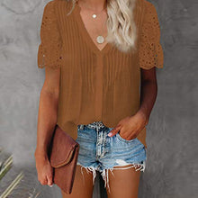 Load image into Gallery viewer, Women's V-Necklace Stitching Pleated Shirt