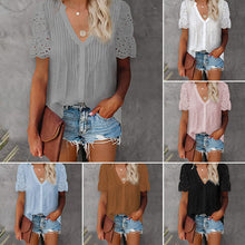 Load image into Gallery viewer, Women's V-Necklace Stitching Pleated Shirt