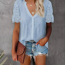 Load image into Gallery viewer, Women's V-Necklace Stitching Pleated Shirt