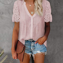 Load image into Gallery viewer, Women's V-Necklace Stitching Pleated Shirt