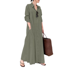 Load image into Gallery viewer, Button Down Solid Long Shirt Dress