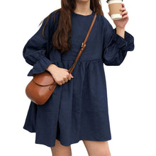 Load image into Gallery viewer, Long Sleeve Pleated Mini Cotton Linen Dress