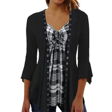 Load image into Gallery viewer, Plaid Patchwork 3/4 Sleeve Top