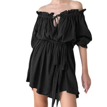 Load image into Gallery viewer, Offset Neck Tether Sexy Ruffle Dress