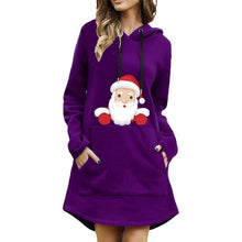 Load image into Gallery viewer, Christmas Print Hooded Long Sleeve Sweater Dress