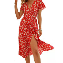 Load image into Gallery viewer, Chiffon Printed V-Neck Slit Beach Skirt