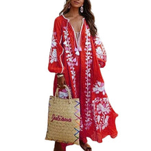 Load image into Gallery viewer, V-Neck Long Sleeve Printed Loose Dress