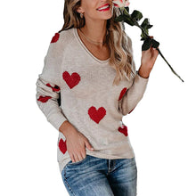 Load image into Gallery viewer, Heart V-Neck Knit Long Sleeve Sweater