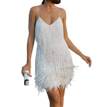 Load image into Gallery viewer, Women's Feather Fringe Sequin Spaghetti Strap Dress