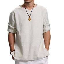 Load image into Gallery viewer, Men's Long-sleeved V-neck Linen Loose Shirt