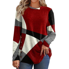 Load image into Gallery viewer, Women's Button Geometric Contrast Color Long-sleeved Printed Loose T-shirt
