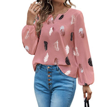 Load image into Gallery viewer, V Neck Feather Print T-Shirt