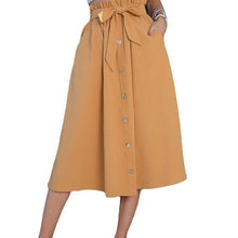 Load image into Gallery viewer, Women's Tie Knot Elastic Waist Button Front Elegant Midi Skirt