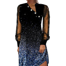 Load image into Gallery viewer, Button Mesh Panel Printed Long-Sleeve Dress