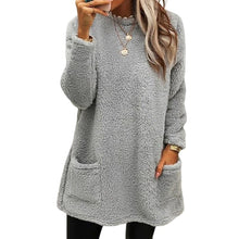Load image into Gallery viewer, Pocket Crew Neck Casual Warm Long Sleeve T-Shirt Dress