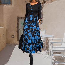 Load image into Gallery viewer, Black Print Long Sleeve Button Dress