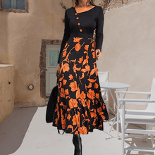 Load image into Gallery viewer, Black Print Long Sleeve Button Dress