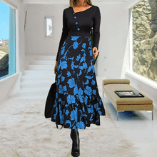 Load image into Gallery viewer, Black Print Long Sleeve Button Dress