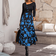 Load image into Gallery viewer, Black Print Long Sleeve Button Dress