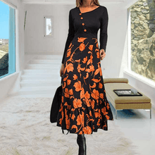 Load image into Gallery viewer, Black Print Long Sleeve Button Dress