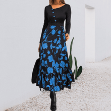 Load image into Gallery viewer, Black Print Long Sleeve Button Dress