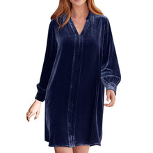 Load image into Gallery viewer, Long-Sleeve V-Neck Panel Gold Velvet Dress