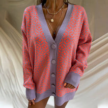 Load image into Gallery viewer, Color Block Plaid Knit V-Neck Cardigan