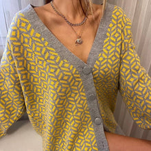 Load image into Gallery viewer, Color Block Plaid Knit V-Neck Cardigan