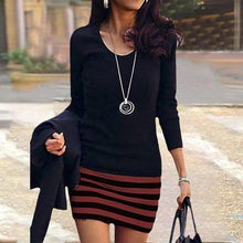 Load image into Gallery viewer, Crew Neck Long Sleeve Color Block Dress