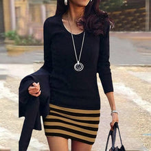 Load image into Gallery viewer, Crew Neck Long Sleeve Color Block Dress