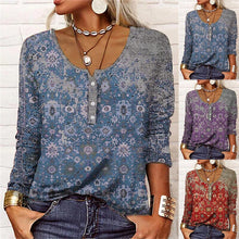Load image into Gallery viewer, Long-sleeved U-neck Top with Buttons