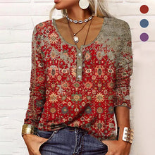 Load image into Gallery viewer, Long-sleeved U-neck Top with Buttons