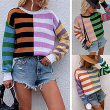 Load image into Gallery viewer, Striped Loose Crewneck Knit Sweater