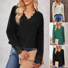 Load image into Gallery viewer, Knit Lace V-Neck Sweater