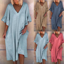 Load image into Gallery viewer, Solid Color Sexy V-neck Stitching Loose Dress